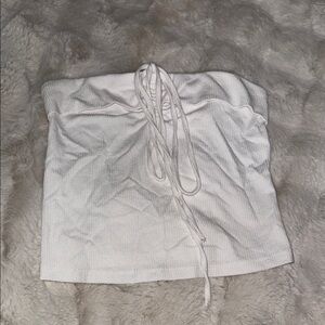 White Strapless Foldover Ribbed Top